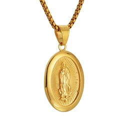 Religious Madonna Virgin Mary Necklace Pendant Female Gold Color Stainless Steel Chains For Women Christian Jewelry Gift N1368