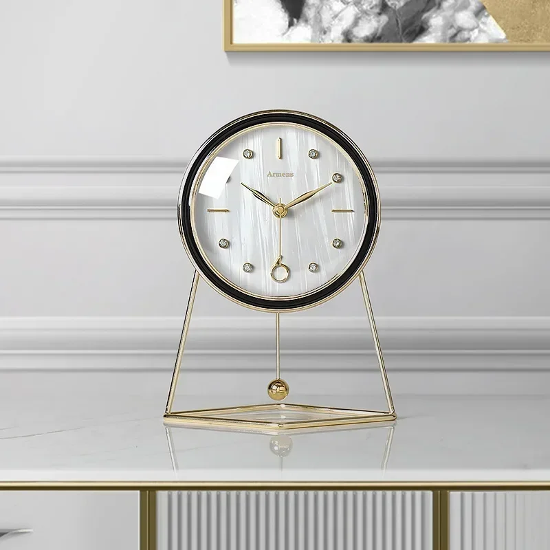 Luxury gold metal swing desk clock – silent, creative pendulum design; living room decor, ideal as a gift for home