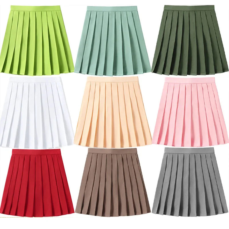 

Candy Color High Waist Women Pleated Skirt XS- 5XL JK Summer Japan Preppy Girls Dance Black Mini Skirt Zipper Faldas Mujer