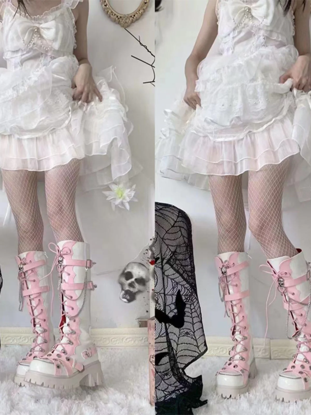Fairy Godmother Thorn Skeleton Original Long Barrel Knight Boots Spicy Girl Punk Boots Thick Bottom Round Head Women's Boots
