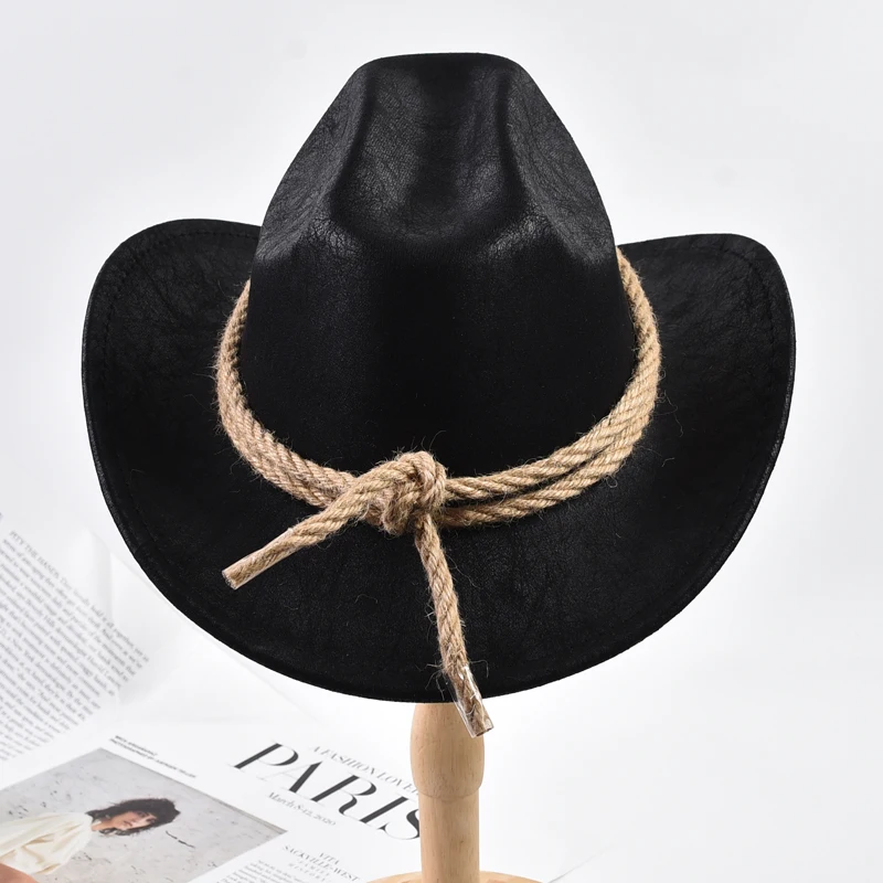 Neue Vintage Roll Krempe Western Cowboy Hüte Outdoor Reise Gentleman Cowgirl Jazz Hut Feiertage Party Cosplay Hut – Detail 6