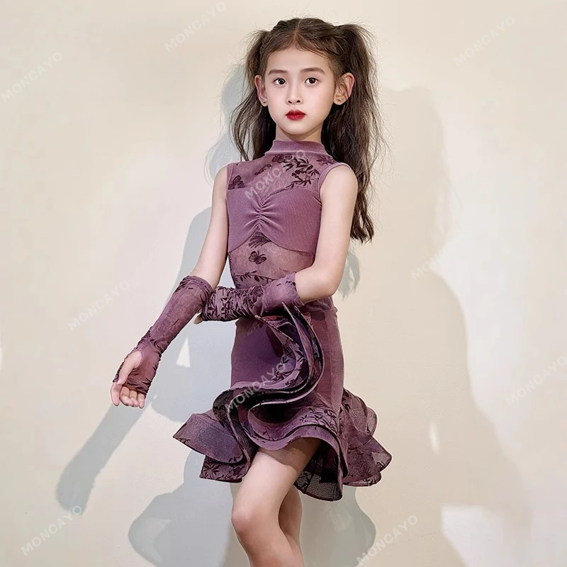 Vestido de baile latino Cha Rumba Tango Salsa vestido de salón para niñas traje de baile de Samba infantil estándar vestido de práctica latina para niñas