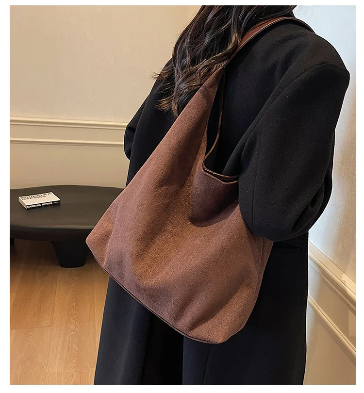 

Autumn&Winter Retro Women Bags Hot Selling Suede Shoulder Bag Large Capacity Hasp Underarm Bag Solid Color Casual Handbag