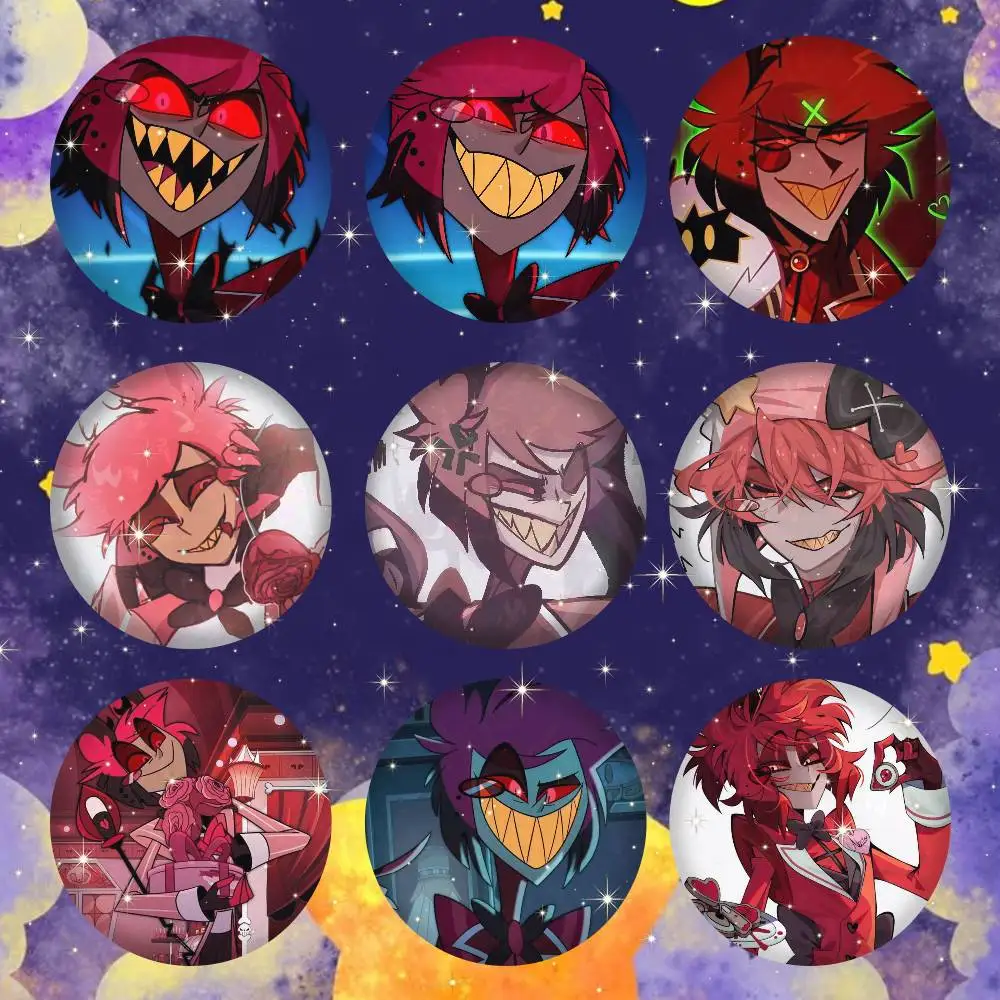 Cartoon Alastor Angel Badges 25 32 44 58 75 Mm Round Cosplay Pin Bag Decor Fans Collect Friends Gifts Brooch Souvenir