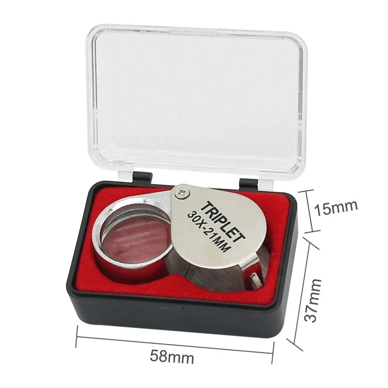Imagem -05 - Mini Diamante Lupa Jóias Lupa Óculos 10x 20x 30x Pocket Magnifier Mini Triplet Eye Glass Ferramenta de Leitura