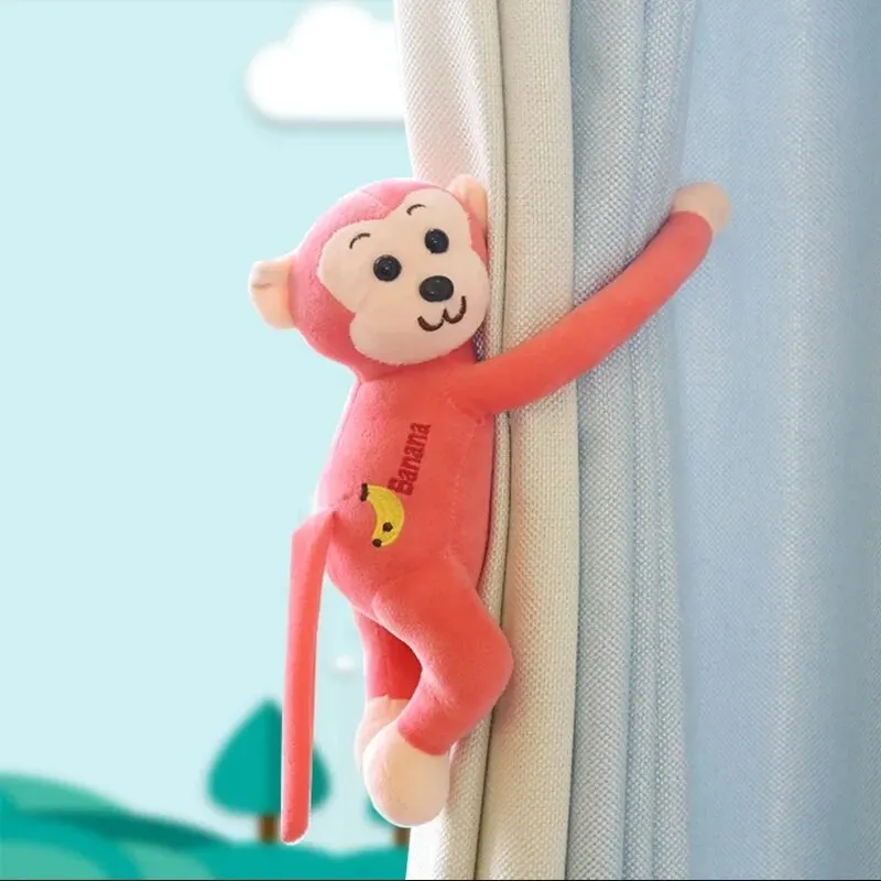 1 Pcs Long Arm Monkey Plush Toy Anti Collision Pink Banana Curtain Strap Monkey Doll