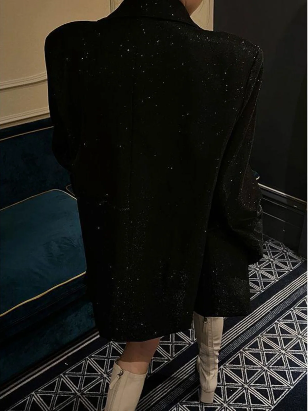 بدلة ترتر عتيقة متوسطة الطول Jaet iny ملابس خارجية طويلة Sve Commute Sle لون نقي مجموعة خريف نسائية Faion #3