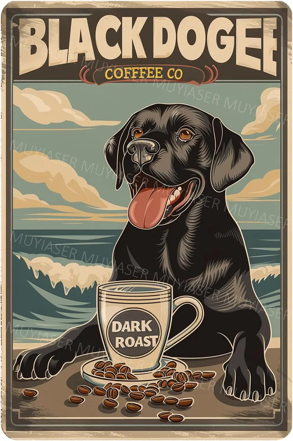 Metal Tin Sign Black Dog Coffee Dark Roast Vintage Metal Signs Retro Aluminum Tin Sign for Room Garden Door Home Bar Cafe Decor