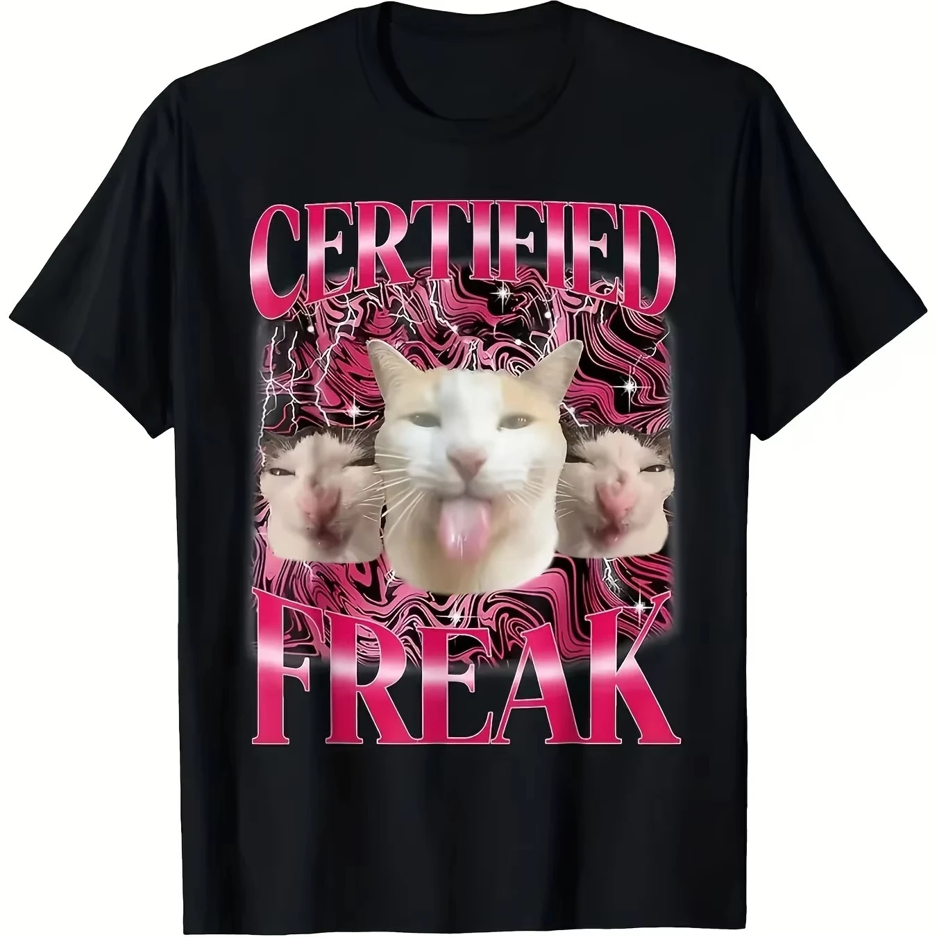 Certified Freak Funny Cat Meme Graphic Tee Unisex Vibrant Print Casual Sporty Teen Adult Summer Streetwear Fashion Tops