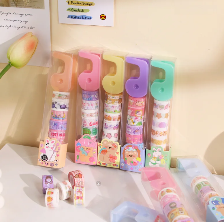 8/24/192 Rolls Random Styles Cartoon Washi Tape with TapeDispenser, Tearable Washi Paper No Residue, Portable PVC Box, Craft Gif