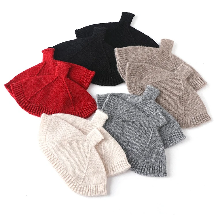 Shell‑Shaped Fan‑Cut 100%Wool Fingerless Gloves Ribbed‑Trim Knit Open‑Tip Hand Mitts Women Fall‑Winter Phone‑Use Warm Hand Cuffs