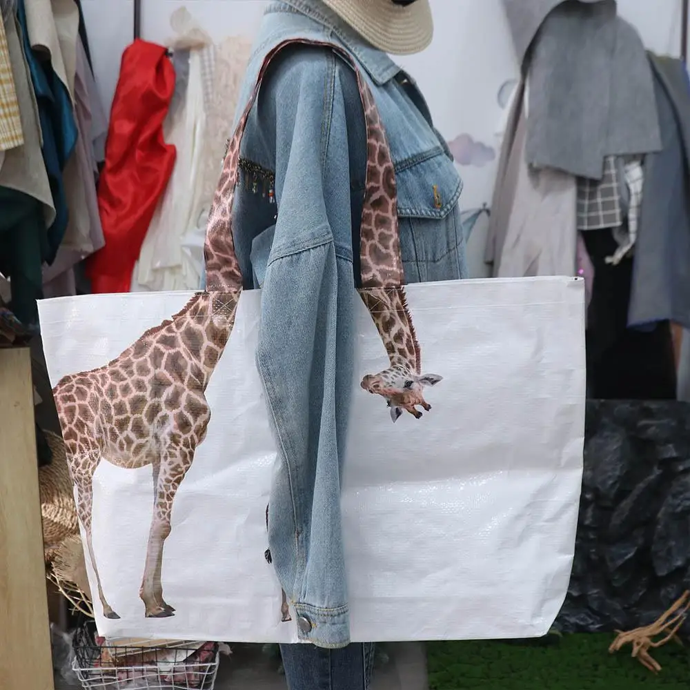 Grocery Storage Shoulder Pouch Giraffe Shopping Bag Creative Large Capacity Eco Bag Eco-Friendly Handbag Woven Bag Travel