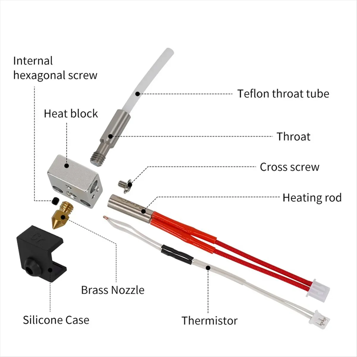 [N88R New]For Neptune 3 Pro/Plus Hotend Kit Brass Nozzle Heated Block Heating Rod Thermistor PTFE Telfon Tube Kit Extruder Part