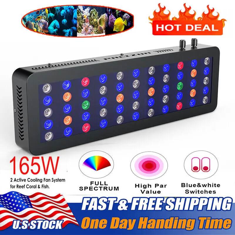 Phlizon 165W Aquarium Light Fish Tank LED Light Dimmable Marine Coral Reef Grow Lamp Aquariums Decor Lighting Planted Lights 20