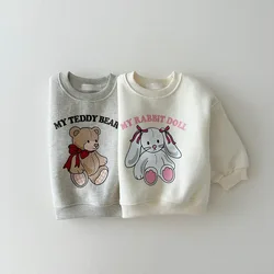 Children Sweatshirt 2024 Autumn New Cute Cartoon Bear Rabbit Print Boys Girls Loose Pullover Cotton Kids Versatile Casual Tops