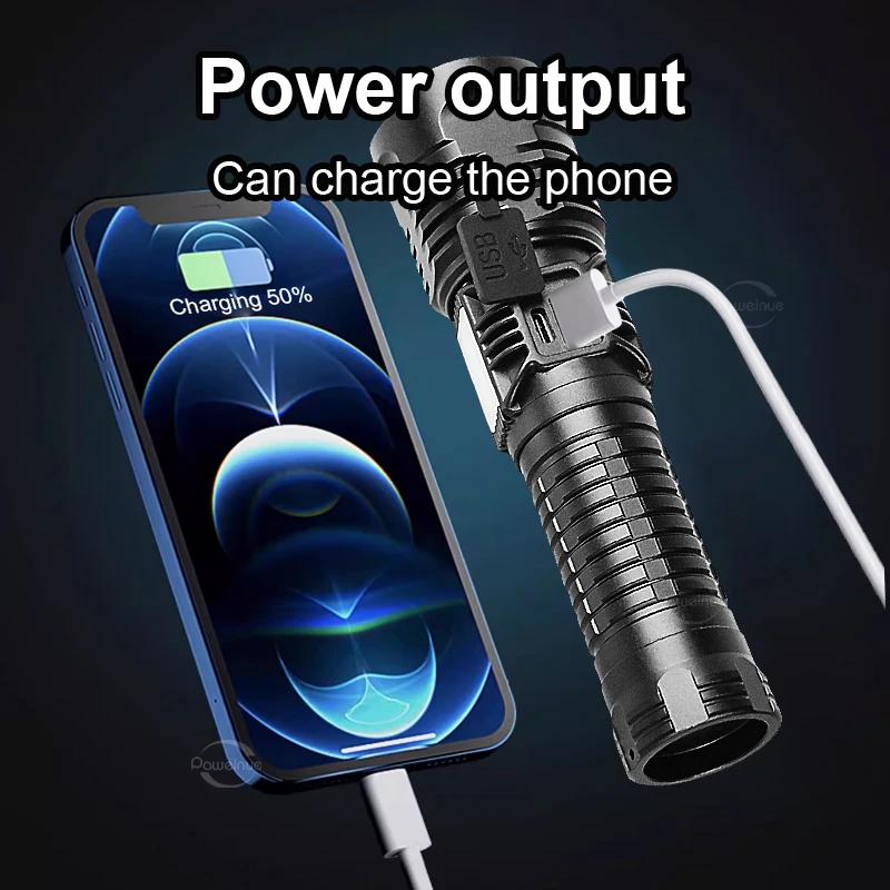 High Power Long Range Torch Super Bright LED Flashlight USB Rechargeable Tactical Flashlight with Side Light Waterproof Outdoor