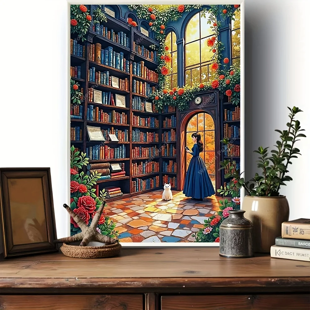 2000/1500/1000/500 قطعة ألغاز خشبية للبالغين - مشهد مكتبة نابض بالحياة مع الكتب والنباتات والنوافذ المضاءة بأشعة الشمس - مثالية للمنزل O
