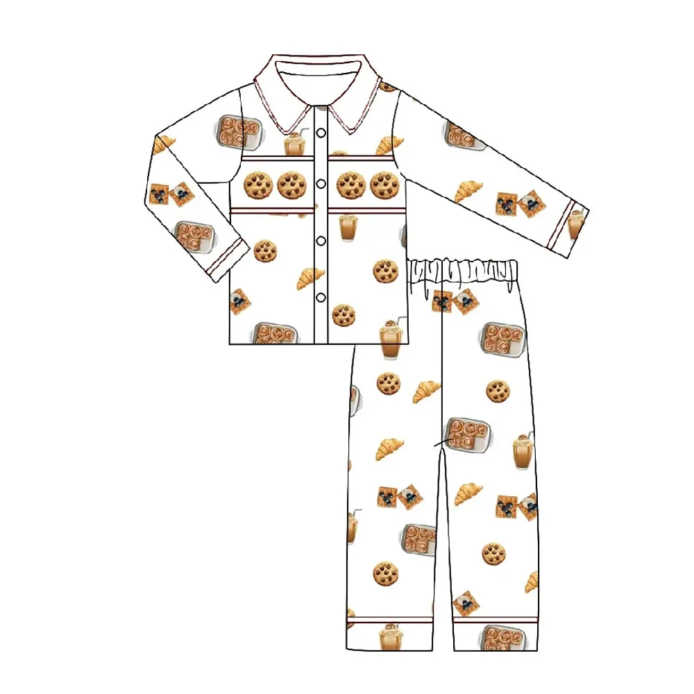 Boutique Bread Print Long Sleeves Baby Zipper Sleepsuit Clothes Wholesale Toddler Boys Milk Biscuits Pajs Outfit