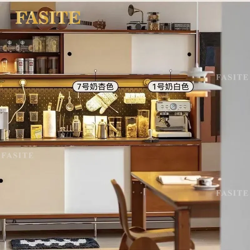 Nordic Solid Wood Dining Side Cabinet Retro Living Room Wall Mounted Integrated Tea Coffee Medieval Storage Wine Locker