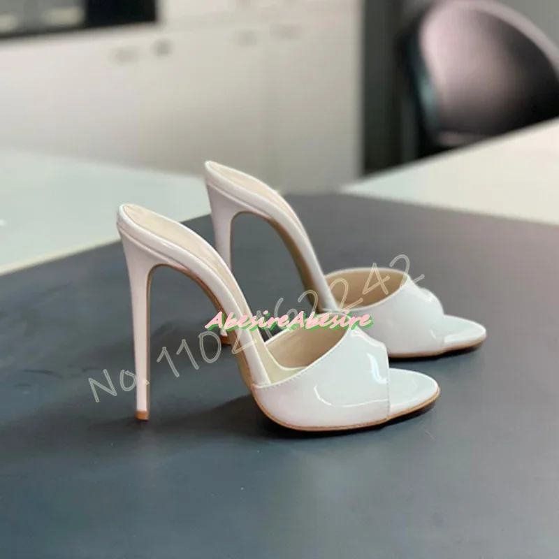 

Creamy White Patent Leather High Heels Open Toe Stiletto Pumps Women Slippers Sexy Party Dress Wedding Sandals Gladiator Summer
