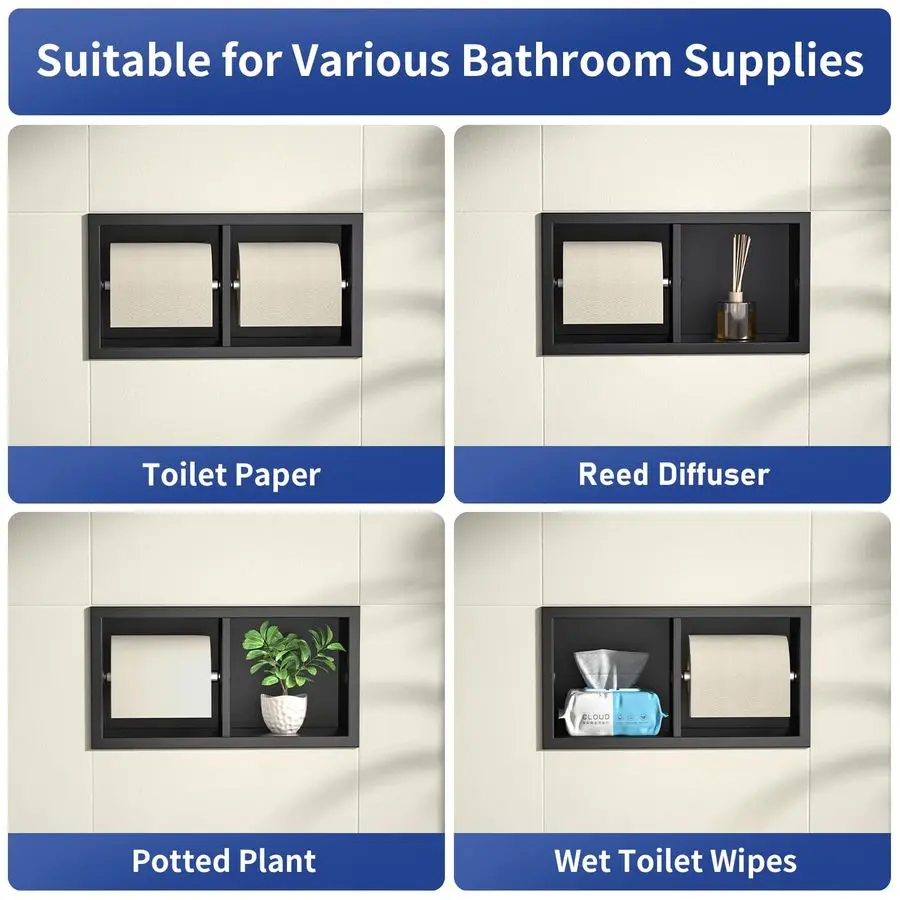 

Двойной держатель для туалетной бумаги, встраиваемый держатель для туалетной бумаги для ремонта ванной комнаты, горизонтальный держатель для туалетной бумаги из нержавеющей стали 304