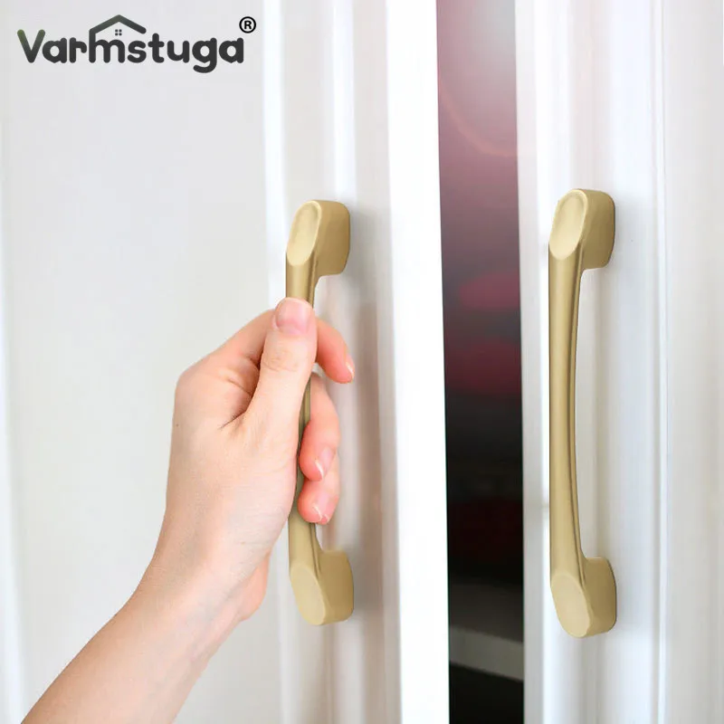 VARMSTUGA Gold Cabinet Handles Aluminum Alloy Wardrobe Drawer Knobs Furniture Gold Cabinet Pulls Kitchen Handle Hardware