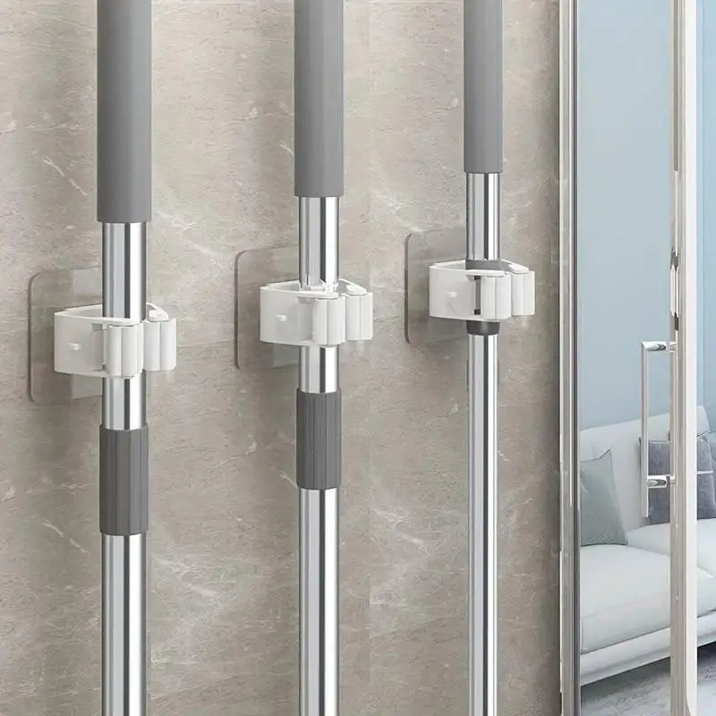 »Wall Mounted Waterproof Mop Rack No Drill Installation Mop Holder for Clothes  Storage