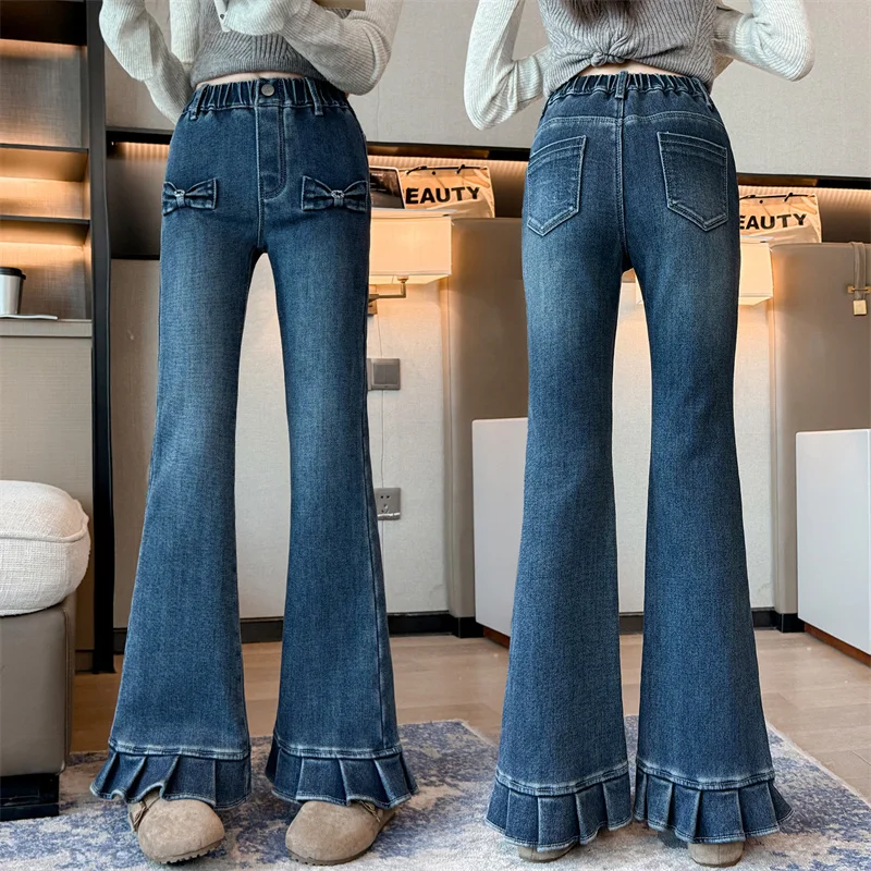 

2025 зимние новые стильные утолщенные узкие зауженные брюки, стильные игривые повседневные джинсовые брюки