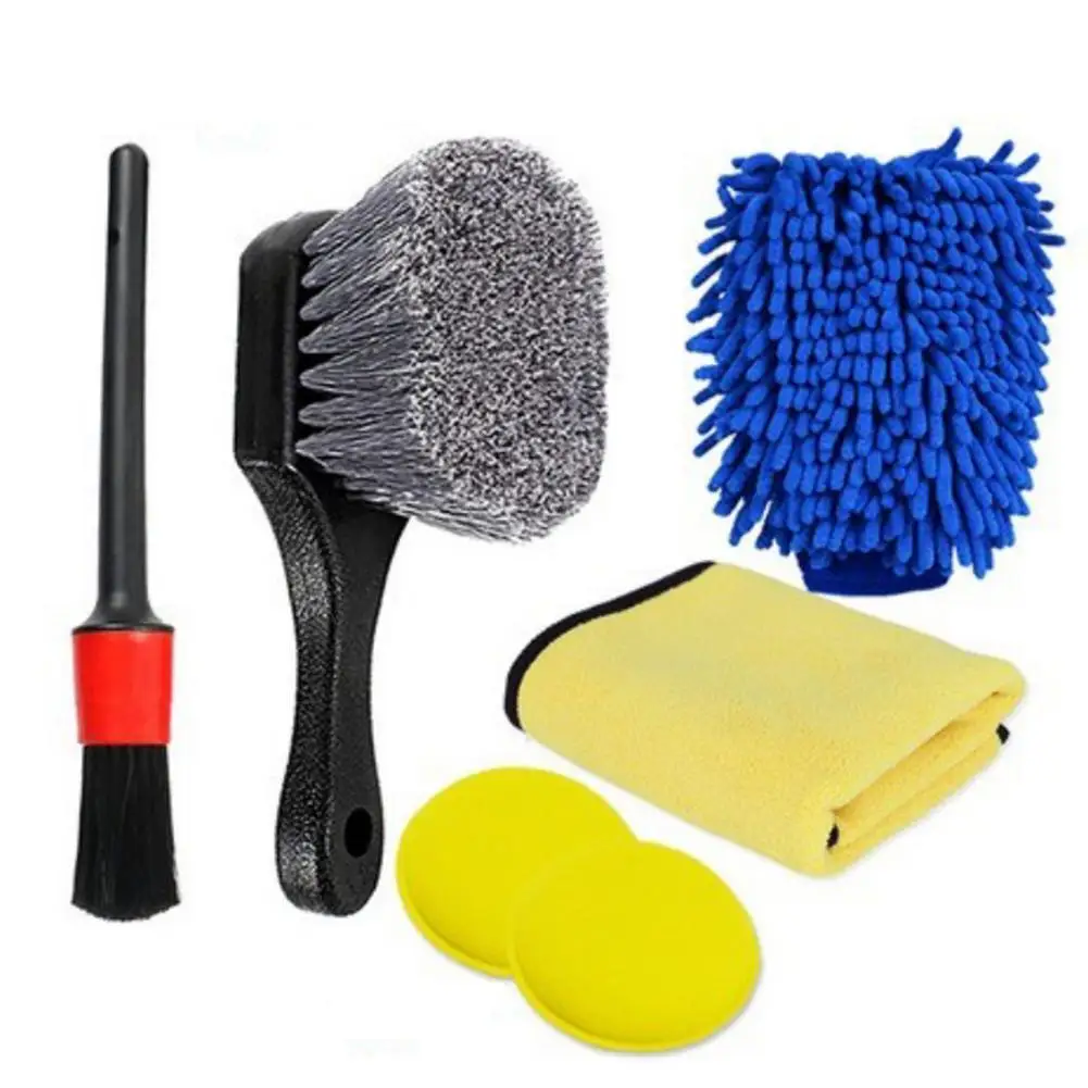 

6pcs Microfiber Car Washer Sponge Cleaning Car Detailing Brush Set Washing Towel Gloves Waxing Sponges Tire Crevice Brushe Tools