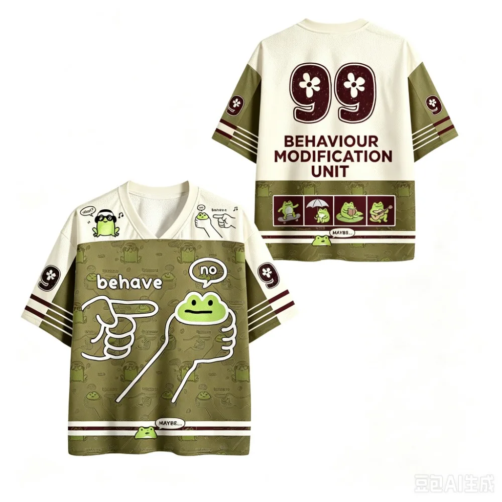 Y2K 3D-Druck Cartoon-Frosch Herren V-Ausschnitt Übergrößen-T-Shirt Japanischer Trendy Casual Schnelltrocknend Atmungsaktive Eltern-Kind-Kleidung – Detail 4