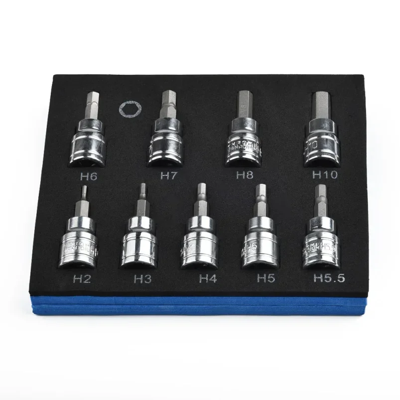Bit Socket Industrial Grade Hex Bit Socket Set 9pcs 3/8 Drive & Drill Metric 2 10mm with Chrome Vanadium Steel