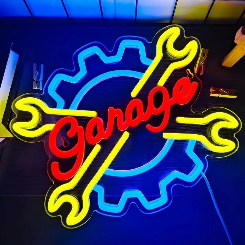 Garage Neon Sign Wrench Shaped LED Neon Light Car For Man Cave Tool Room Workshop Gaming Room Party Decor Personalized Gift