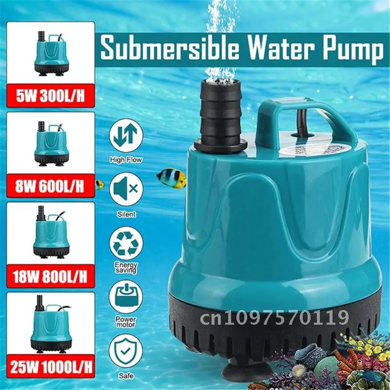 

5/8/18/25W Tank Submersible Pump Aquarium Fish Tank Automatic Waterproof 300/600/800/1000L/H Water Pump Suction EU Bottom Plug