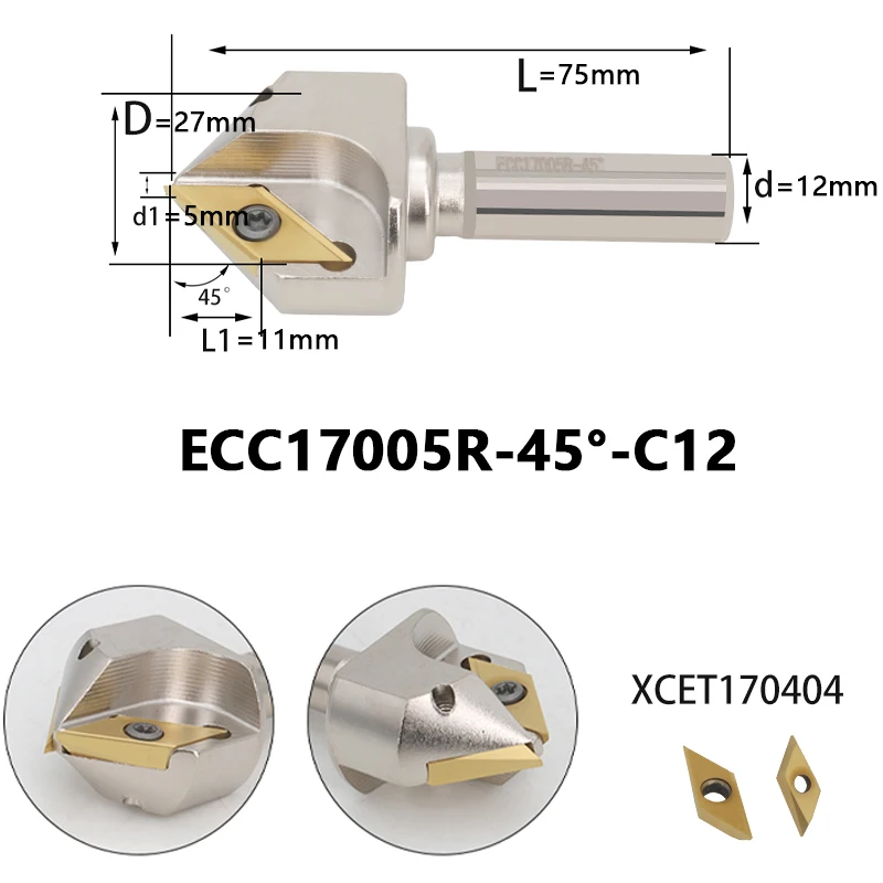 ECC17005R ECC31005R 30 45 60 gradi smussatura strumento di fresatura ECC taglierina smussatura bordo lungo inserto in metallo duro XCET170402 XCET310404