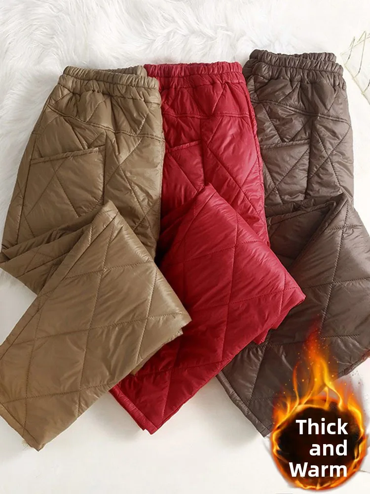 

Женские зимние теплые легкие прямые брюки Harlan из хлопкового пуха с высокой талией, полиэфирная ткань