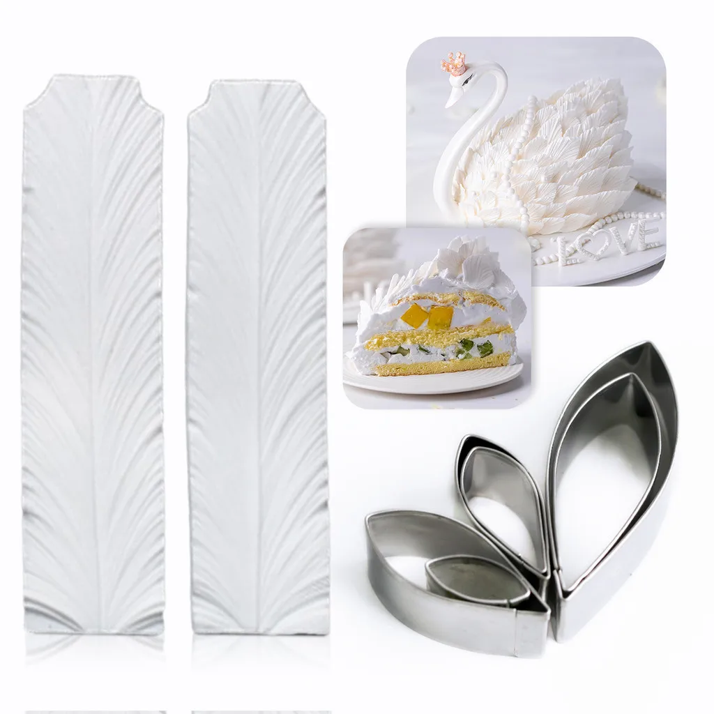 Fondant Mold Set Black Swan Cake Feather Decorative Mold Kitchen Baking Fondant Cake Tools