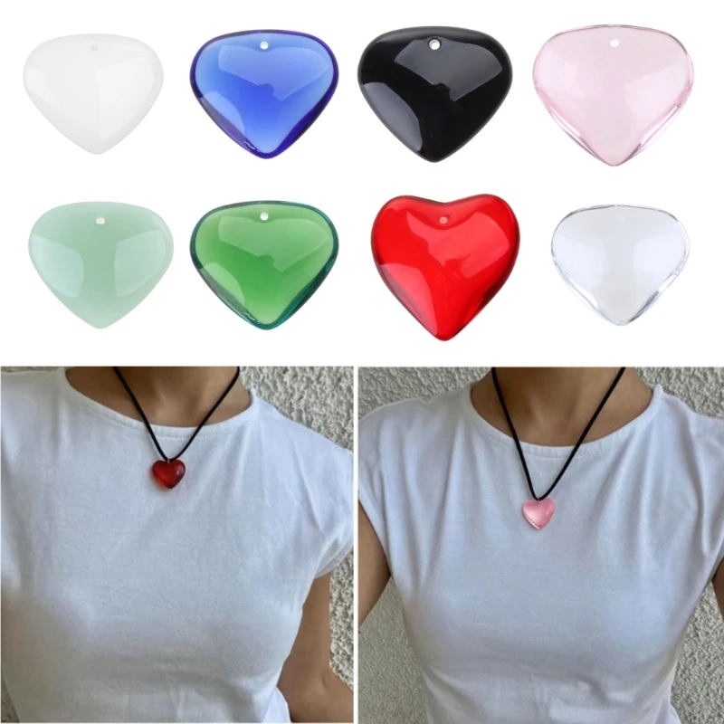 

Colorful Heart-Shaped Glass Pendant Beads Love Charm DIY Components for Keychains Necklaces Candy-Colored Crafts