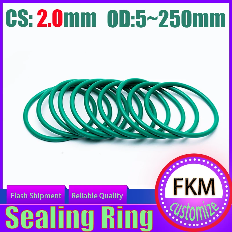 FKM CS2.0mm Sealing Ring Green Fluorine Rubber O-Ring Premium Sealing Gasket Oil Resistant  Acid&Alkali Resistant&HT Resistant