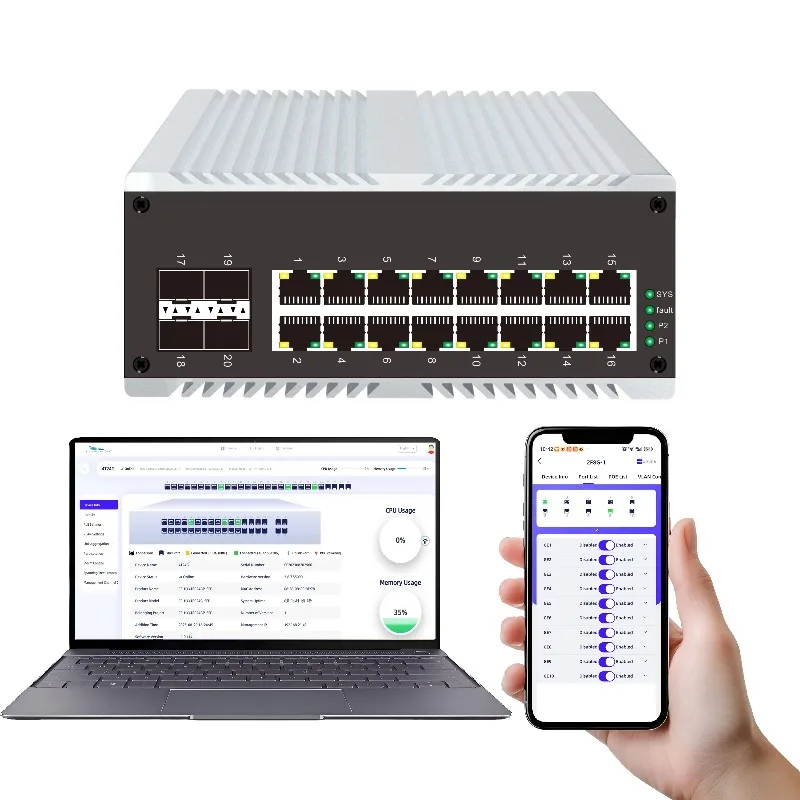 20 Port POE Industrial Grade L2+ Managed Switch with 4 SFP QoS 4KVLAN Static Routing 40Gbps Capacity