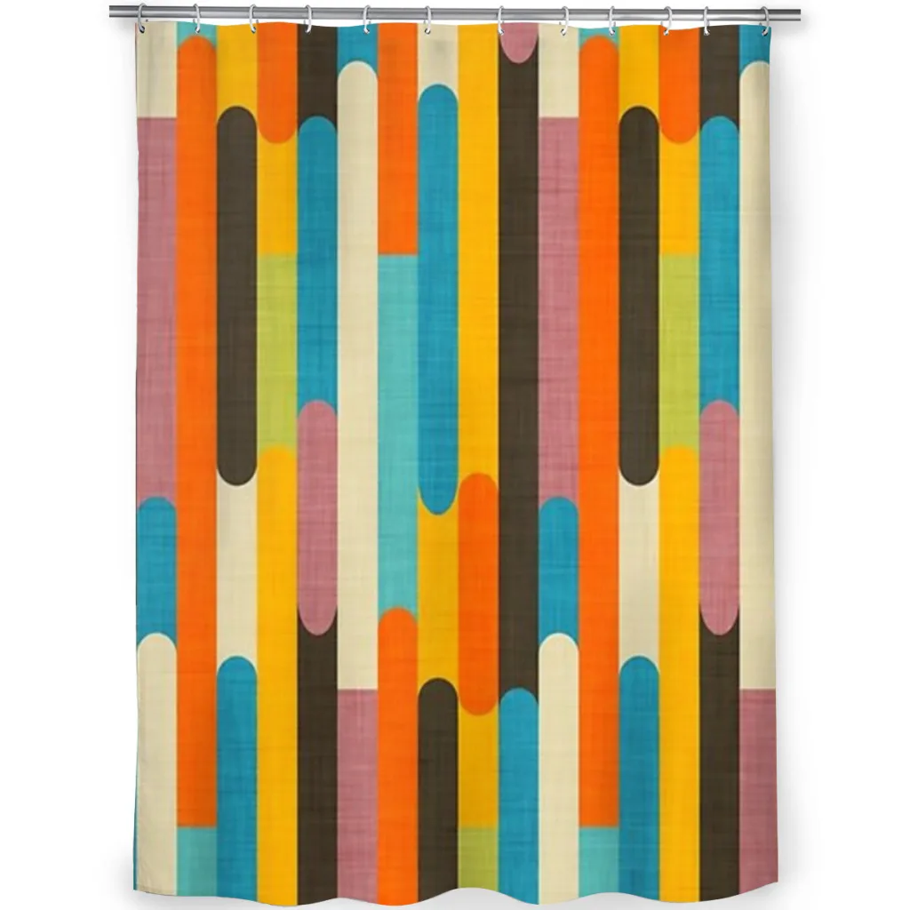 Retro Color Block Popsicle Sticks Orange Shower Curtain  Bathroom Decoration Shower Curtain Birthday Gift