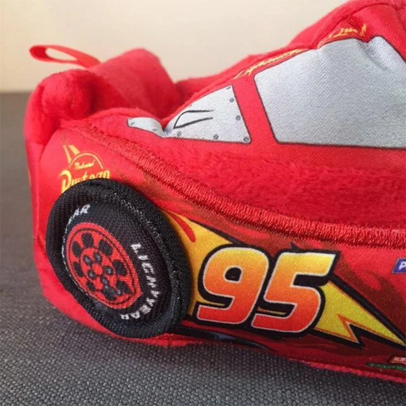 Disney Lightning McQueen Kids Plush Slippers Boy Cars Cartoon Autumn Winter Warm Soft Soled All Inclusive Household Shoes Gift