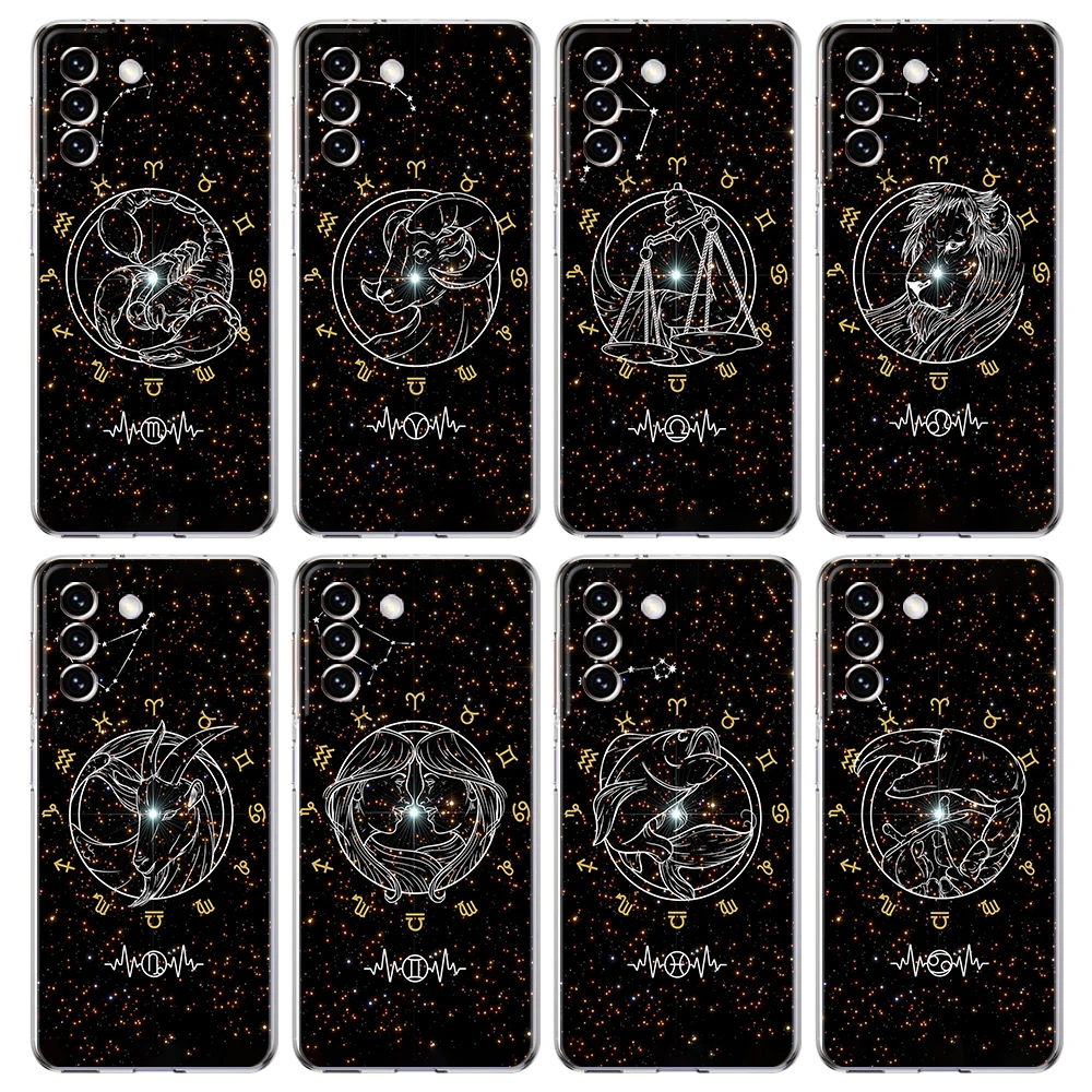 Cartoon Zodiac Case for Samsung S24 S23 S22 S20 S21 FE Ultra S24 S23 S10 S10E S9 S8 Plus 5G Transparent Phone Shell Capas Bags