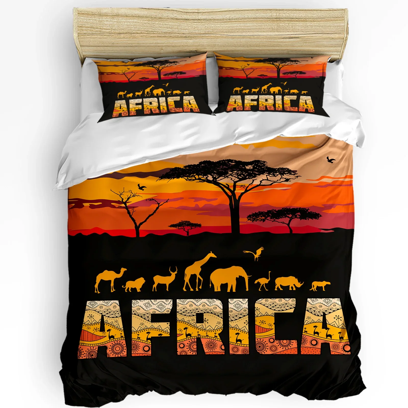 

Africa Silhouette Elephant Giraffe Duvet Cover 3pcs Bedding Set Home Textile Quilt Cover Pillowcases Room Bedding Set No Sheet