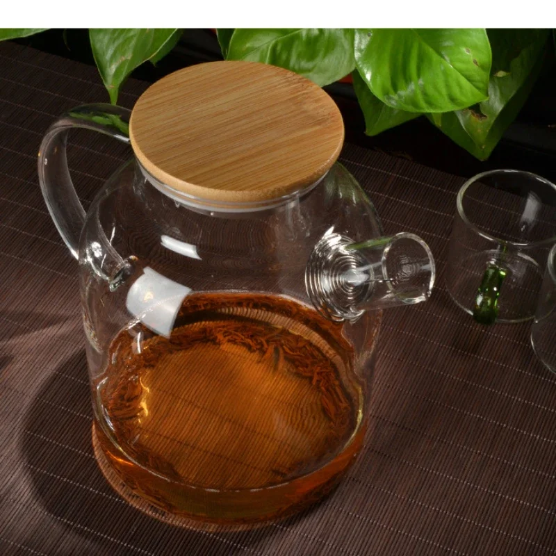 High Borosilicate Glass Tea Infuser Kettle Household Use New Chinese Teapot Bamboo Cover Set Teaware Kitchen Dining Bar Home