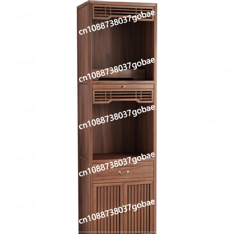 Black Walnut Three-Layer Altar Cabinet with Door Solid Wood Buddha Niche Simple Clothes Closet