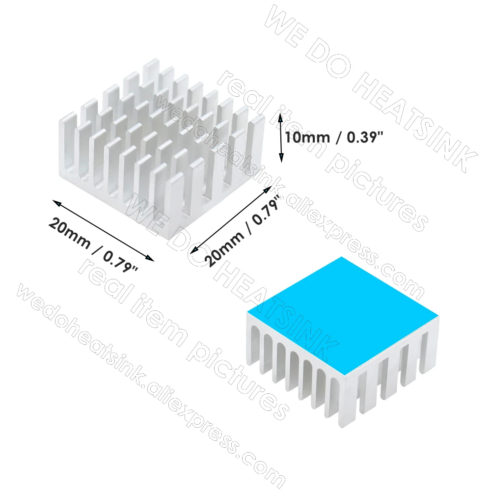 20x20x10mm Silver Aluminum Heatsink Radiator Circuit Board Heat Sink With Thermal Self Adhesive Assembly Tape