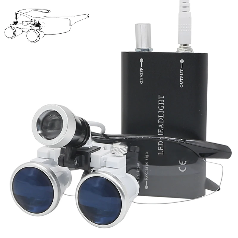 

3.5X Dental Binocular Loupe with 1W Dentistry Adjustable Brightness Medical Headlight Rechargeable Lithium Battery