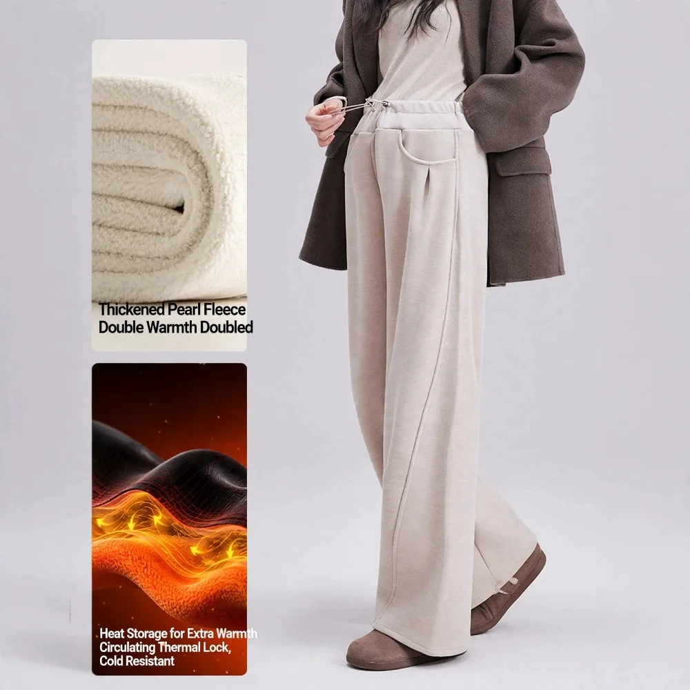 Maternity Pants Wide Leg Fleece Thickened Belly Support Loose Fit Outer Wear Pregnancy Clothing Women Comfortable Casual Daily
