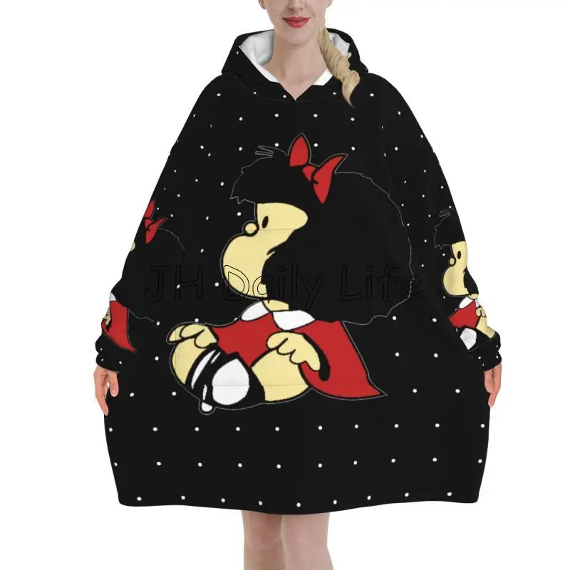 Cute Mafalda Wearable Blanket Hoodie Women Girls Oversized Pullover Sweatshirt Soft Warm Cozy Lightweight Fleece Sherpa Blankets