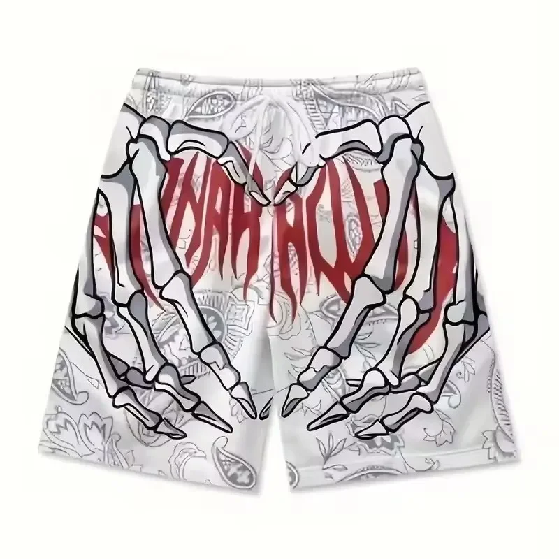Men's Summer Skeleton Hand Element Print Quick Drying Shorts Men Summer Fashion Sports Breathable Shorts Trend Comfortable